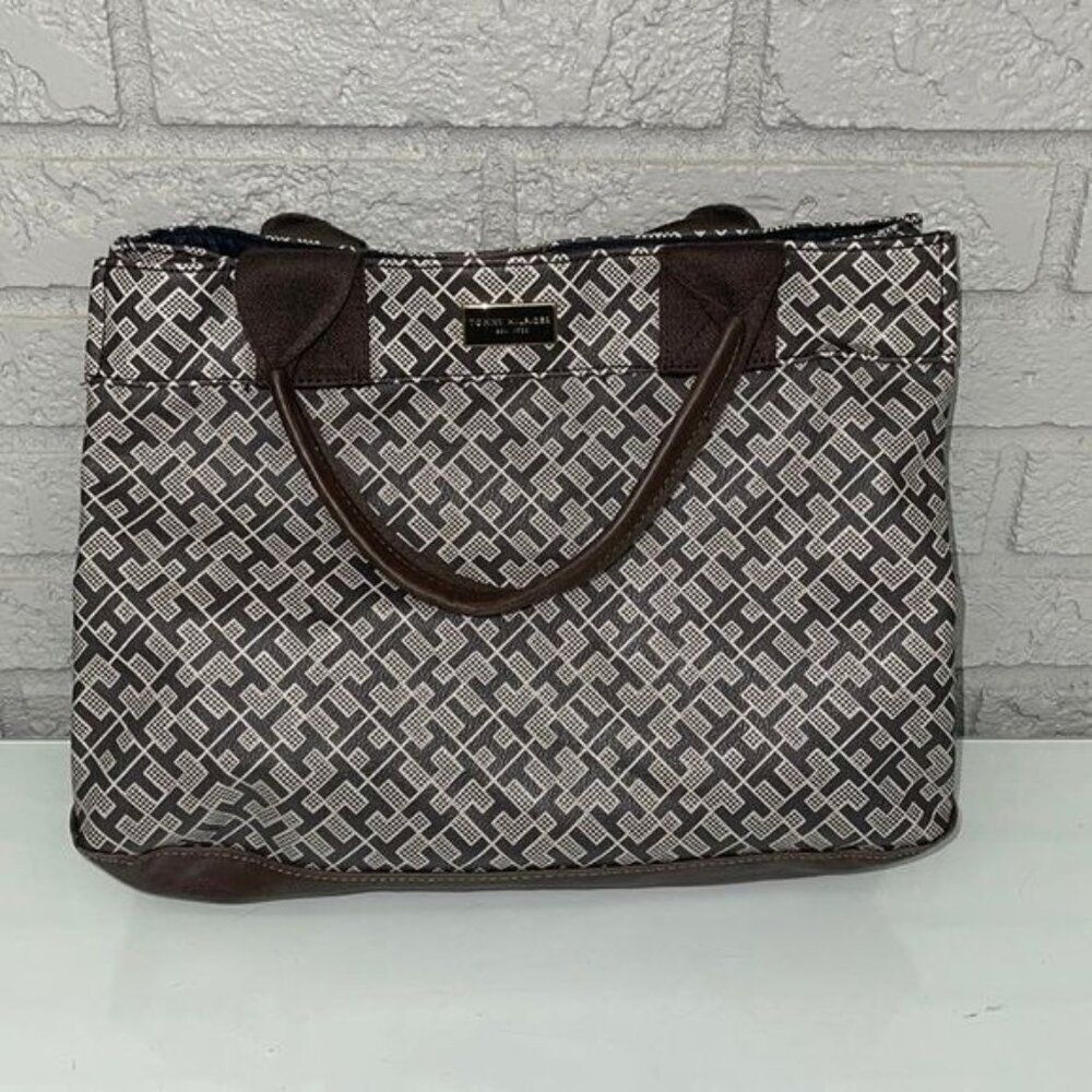 Tommy Hilfiger Women Small Brown Monogram Tote/ Handbag
